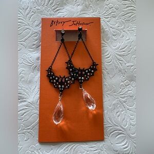 Betsey Johnson Chandelier Bat Earrings Crystal Lever Back Earrings